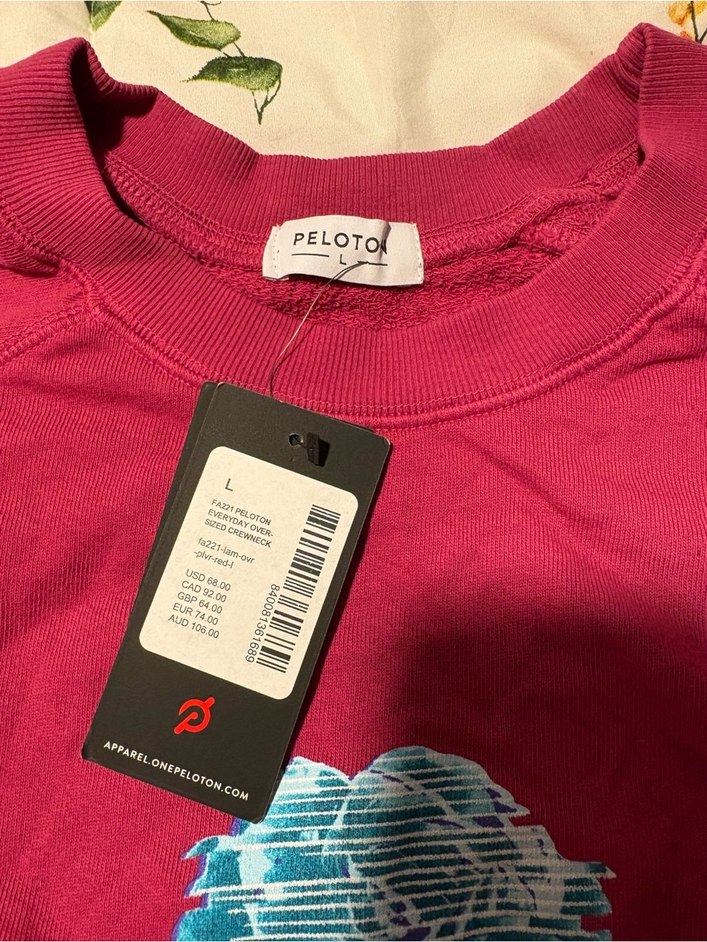 Peloton Women's Sweatshirt - Berry with Blue Floral Graphic - Picture 4 of 5